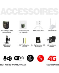 Kit de vidéosurveillance 3G 4G autonome solaire avec 4 caméras camouflages solaires WIFI très longue autonomie