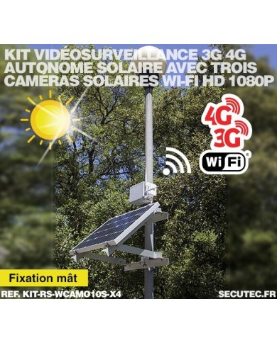 Kit de vidéosurveillance 3G 4G autonome solaire avec 4 caméras camouflages solaires WIFI très longue autonomie