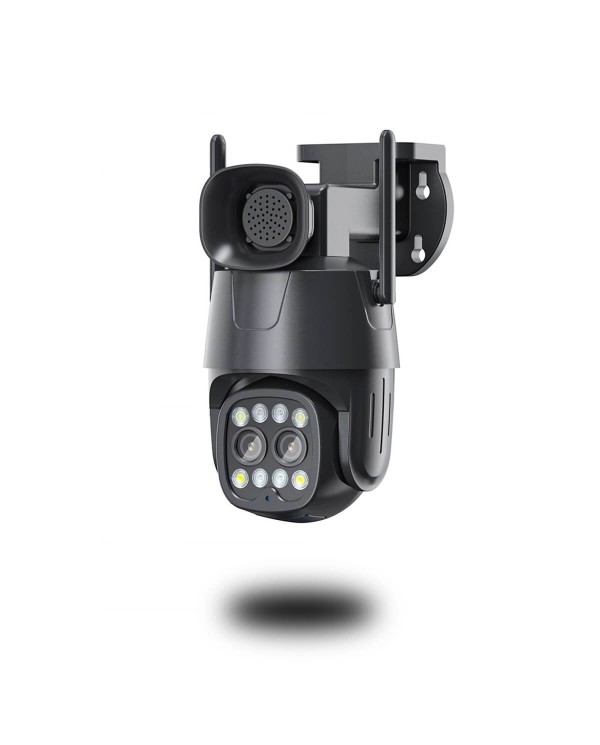 Double caméra pilotable WiFi Ultra HD 2K détection AI suivi humain alerte sirène zoom X4 micro SD 128Go