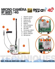 Micro caméra à intégrer HD 1080P IP WIFI ou 4G détection de mouvement batterie 6000 mAh mémoire 128 Go
