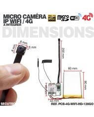 Micro caméra à intégrer HD 1080P IP WIFI ou 4G détection de mouvement batterie 6000 mAh mémoire 128 Go