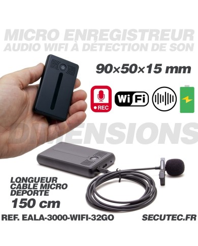 Mini enregistreur audio WiFi ultra longue autonomie détection de bruit écoute à distance mémoire 32 Go