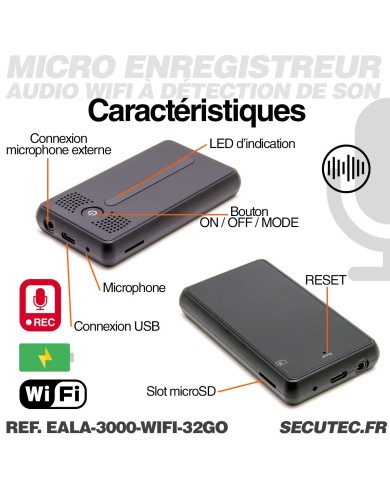 Mini enregistreur audio WiFi ultra longue autonomie détection de bruit écoute à distance mémoire 32 Go