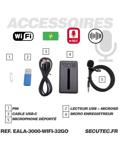 Mini enregistreur audio WiFi ultra longue autonomie détection de bruit écoute à distance mémoire 32 Go