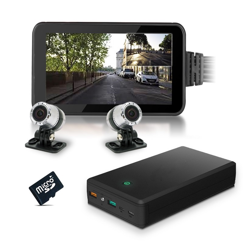 Kit vidéosurveillance auto moto avec 2 caméra HD autonome 128 Go