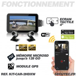 Kit vidéosurveillance auto moto avec 2 caméra HD autonome 128 Go