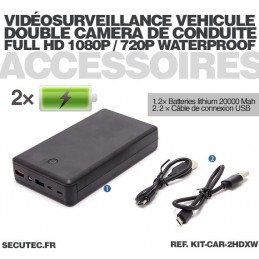 Kit vidéosurveillance anti vandalisme véhicule auto moto avec 2 caméra HD  longue autonomie mémoire 128 Go