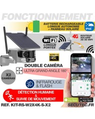 Kit vidéosurveillance 4G autonome solaire avec deux cameras solaire wifi ultra grand angle double objectif UHD 8MP 4K