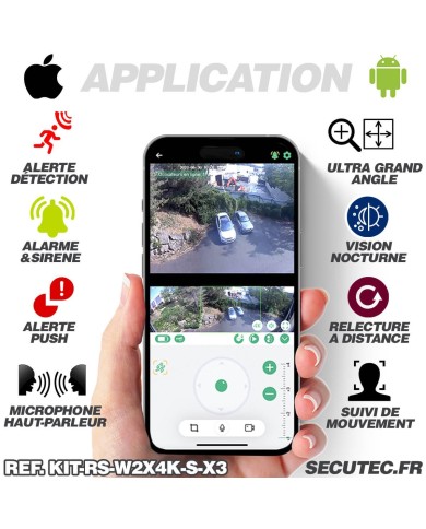 Kit vidéosurveillance 4G autonome solaire avec trois caméras solaire wifi ultra grand angle double objectif UHD 8MP 4K sirène