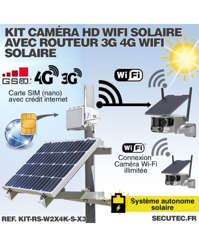 Kit vidéosurveillance 4G autonome solaire avec trois caméras solaire wifi ultra grand angle double objectif UHD 8MP 4K sirène