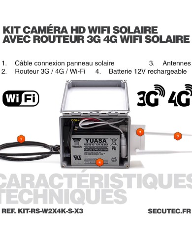 Kit vidéosurveillance 4G autonome solaire avec trois caméras solaire wifi ultra grand angle double objectif UHD 8MP 4K sirène