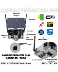 Kit vidéo surveillance 3G 4G autonome solaire avec quatre caméras solaire WiFi Ultra grand angle double objectifs UHD 4K 8MP dét