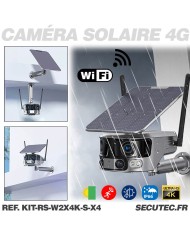 Kit vidéo surveillance 3G 4G autonome solaire avec quatre caméras solaire WiFi Ultra grand angle double objectifs UHD 4K 8MP dét