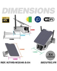 Kit vidéo surveillance 3G 4G autonome solaire avec quatre caméras solaire WiFi Ultra grand angle double objectifs UHD 4K 8MP dét