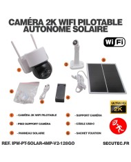 Caméra pilotable solaire IP WIFI UHD 2K 4Mpx waterproof infrarouge detection humaine accès à distance via iphone android detecti