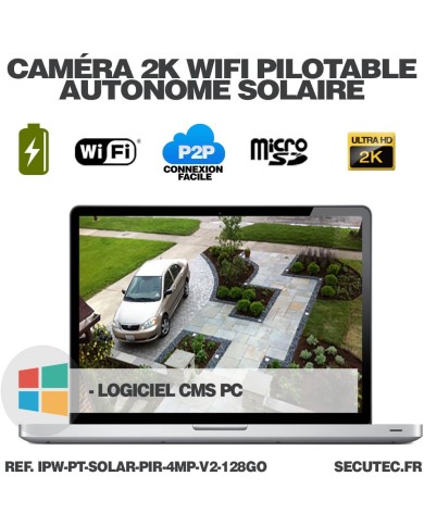 Caméra pilotable solaire IP WIFI UHD 2K 4Mpx waterproof infrarouge detection humaine accès à distance via iphone android detecti