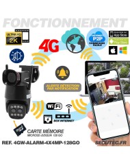 Double caméra pilotable 4G ou WIFI UHD 2K détection AI suivi humain alerte sirène zoom X4 micro SD 128Go