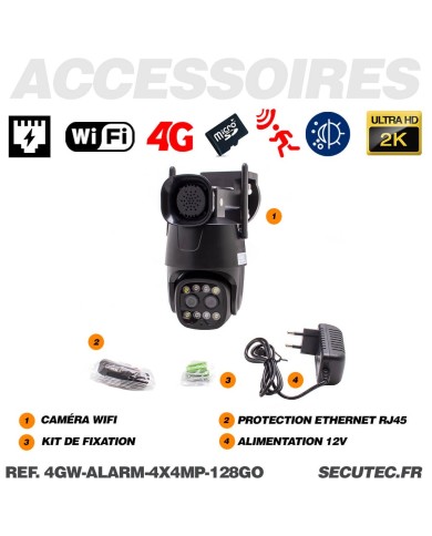 Double caméra pilotable 4G ou WIFI UHD 2K détection AI suivi humain alerte sirène zoom X4 micro SD 128Go