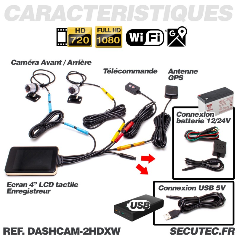Enregistreur Vidéo Moto WiFi Avec Double Caméra 1080p + Capteur Pression Pneus + GPS - Étanche, Temps Réel Et Super Condensateur