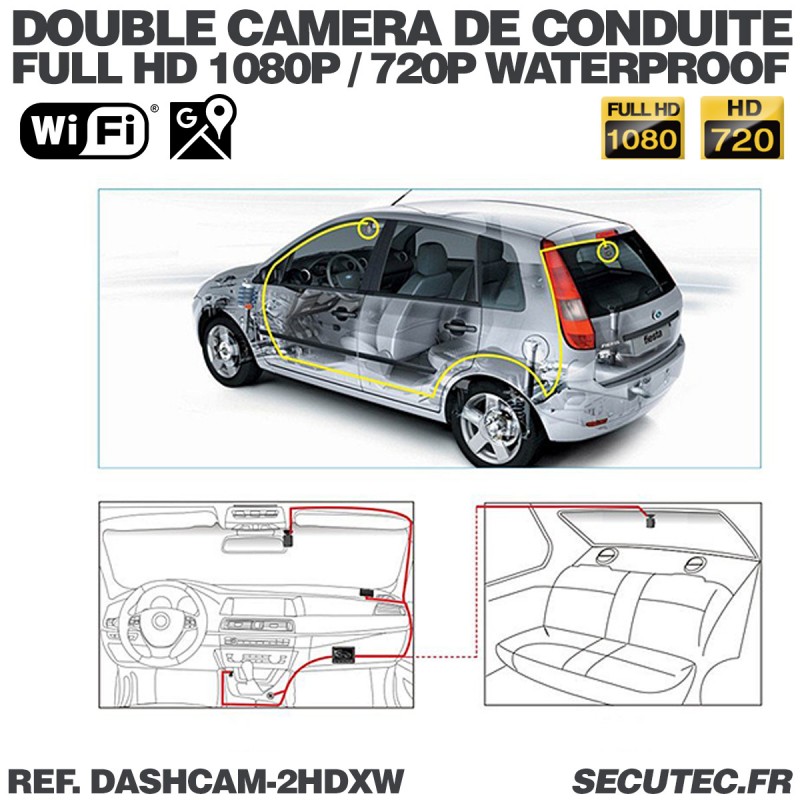 Caméra Moto DVR Étanche 1080P Avant + 720P Arrière - Enregistreur Conduite Boucle - 2" Écran