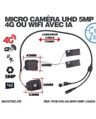 Micro caméra 4G ou WiFi type vis à intégrer accès à distance via iPhone Android enregistrement Ultra HD 5MP sur micro SD 128Go