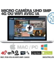 Micro caméra 4G ou WiFi type vis à intégrer accès à distance via iPhone Android enregistrement Ultra HD 5MP sur micro SD 128Go