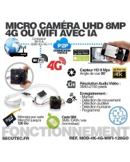 Mini caméra de surveillance 4G ou WiFi à intégrer accès à distance via iPhone Android enregistrement Ultra HD 4K sur micro SD 12