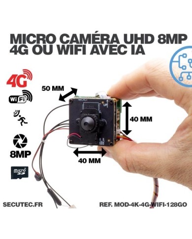 Mini caméra de surveillance 4G ou WiFi à intégrer accès à distance via iPhone Android enregistrement Ultra HD 4K sur micro SD 12
