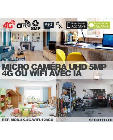 Mini caméra de surveillance 4G ou WiFi à intégrer accès à distance via iPhone Android enregistrement Ultra HD 4K sur micro SD 12
