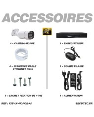 Kit de vidéosurveillance intérieur extérieur avec enregistreur et 4 caméras UHD 8Mpx POE avec disque dur HDD 2To