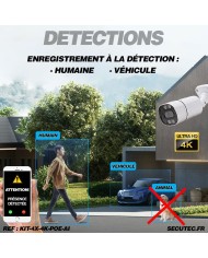 Kit de vidéosurveillance intérieur extérieur avec enregistreur et 4 caméras UHD 8Mpx POE avec disque dur HDD 2To