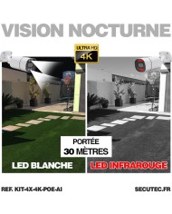 Kit de vidéosurveillance intérieur extérieur avec enregistreur et 4 caméras UHD 8Mpx POE avec disque dur HDD 2To