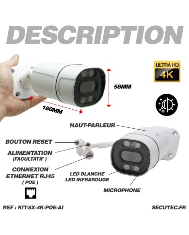 Sécurité 4K Garantie : Kit Vidéo Surveillance AI 8 Caméras Intérieur/Extérieur avec Enregistreur 8To et Câbles 20m Inclus !