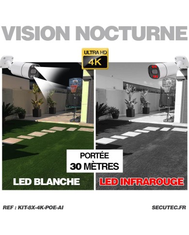 Sécurité 4K Garantie : Kit Vidéo Surveillance AI 8 Caméras Intérieur/Extérieur avec Enregistreur 8To et Câbles 20m Inclus !