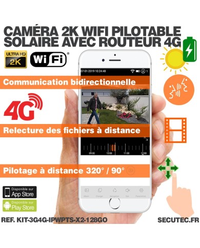 Kit de 2 caméras pilotables solaires WiFi UHD 2K 4MP avec routeur 3G/4G infrarouge detection humaine 128Go