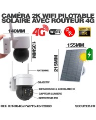 Kit de 3 caméras pilotable solaires WiFi UHD 2K 4MP avec routeur 3G/4G detection humaine 128Go