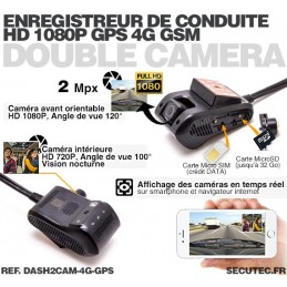 Enregistreur de conduite double caméra HD 1080P avec enregistreur GPS et  transmission 3G GSM sur smartphone & PC