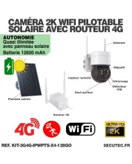 Kit de 4 cameras pilotables solaires WiFi UHD 2K 4MP avec routeur 3G/4G detection humaine 128Go
