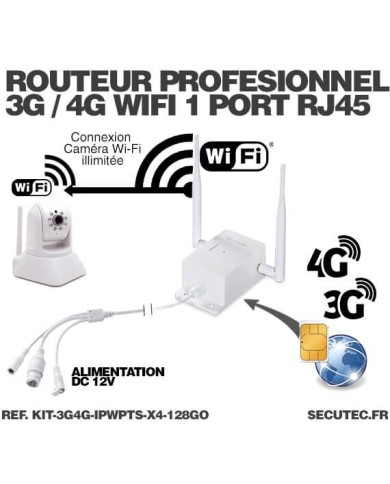 Kit de 4 cameras pilotables solaires WiFi UHD 2K 4MP avec routeur 3G/4G detection humaine 128Go
