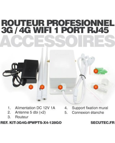 Kit de 4 cameras pilotables solaires WiFi UHD 2K 4MP avec routeur 3G/4G detection humaine 128Go