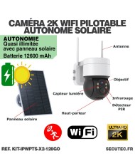 Kit de 2 caméras pilotable solaires WiFi UHD 2K 4MP infrarouge detection humaine 128Go