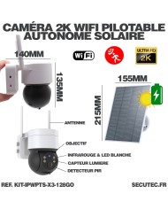 Kit de 3 caméras pilotable solaires WiFi UHD 2K 4MP infrarouge detection humaine 128Go