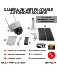 Kit de 3 caméras pilotable solaires WiFi UHD 2K 4MP infrarouge detection humaine 128Go