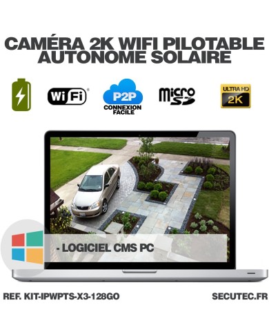 Kit de 3 caméras pilotable solaires WiFi UHD 2K 4MP infrarouge detection humaine 128Go