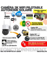 Kit de 4 caméras pilotable solaires WiFi UHD 2K 4MP infrarouge detection humaine 128Go