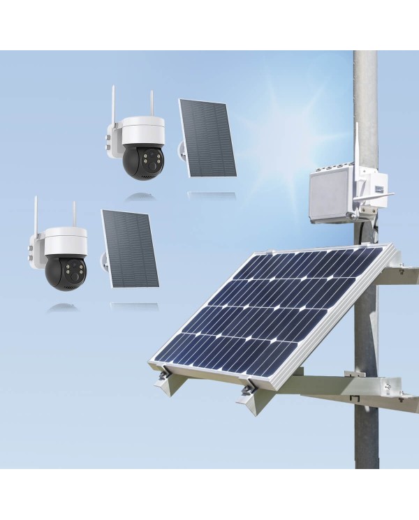 Kit videosurveillance 3G 4G autonome solaire waterproof avec 2 caméras solaires wifi uhd 2k 4mp detection humaine 128Go