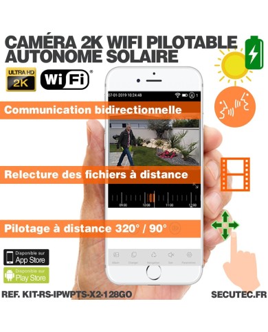 Kit videosurveillance 3G 4G autonome solaire waterproof avec 2 caméras solaires wifi uhd 2k 4mp detection humaine 128Go