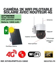 Kit videosurveillance 3G 4G autonome solaire waterproof avec 3 caméras solaires WIFI UHD 2K 4MP detection humaine 128Go