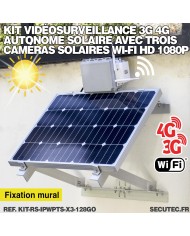 Kit videosurveillance 3G 4G autonome solaire waterproof avec 3 caméras solaires WIFI UHD 2K 4MP detection humaine 128Go