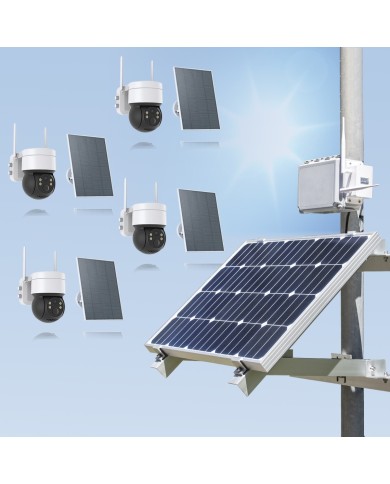 Kit videosurveillance 3G 4G autonome solaire waterproof avec 4 caméras solaires WIFI UHD 2K 4MP detection humaine 128Go